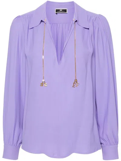 Elisabetta Franchi Logo-print Georgette Blouse In Purple