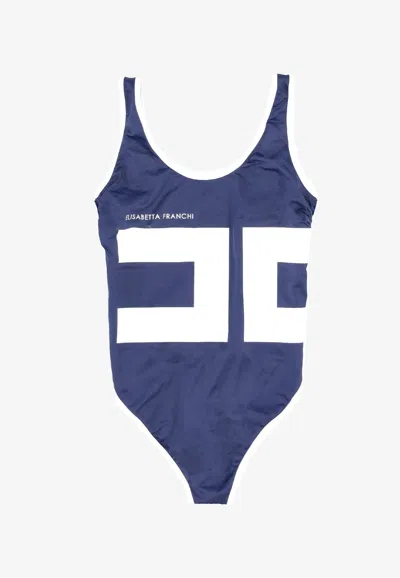 Elisabetta Franchi Logo Print One-piece Swimsuit In Blue