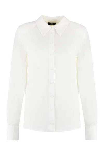 Elisabetta Franchi Logo Printed Long Sleeved Blouse In White