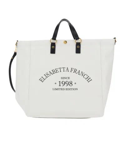 Elisabetta Franchi Logo Printed Tote Bag In White