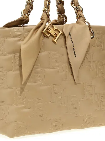 Elisabetta Franchi Logo Quilted Large Shopping Bag In Beige