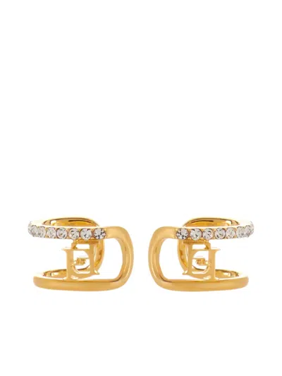 Elisabetta Franchi Logo-rhinestone Ear Cuffs In Gold