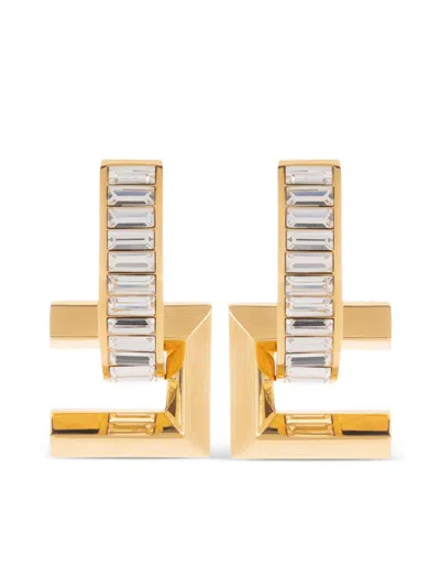 Elisabetta Franchi Logo Rhinestone Earrings In Gold
