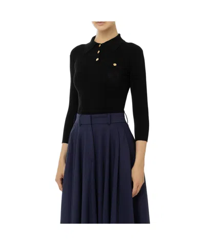 Elisabetta Franchi Logo Ribbed Knitted Polo Shirt In Black