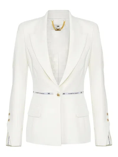 Elisabetta Franchi Logo Ribbon Crêpe Blazer In White