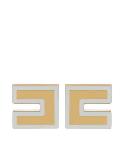 Elisabetta Franchi Logo Square Earrings In Gold
