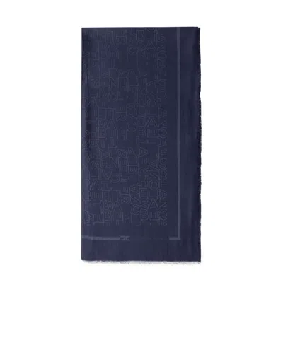 Elisabetta Franchi Logo Square Jacquard Scarf In Blue