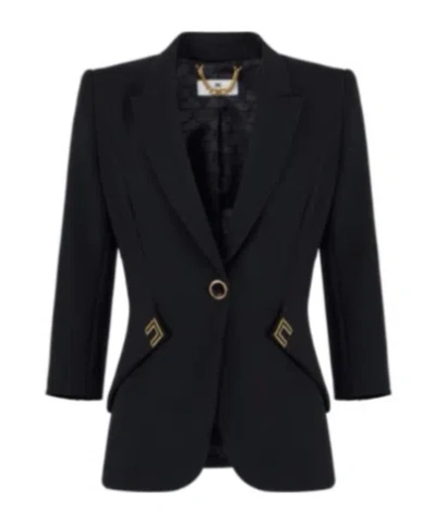Elisabetta Franchi Embellished Shoulder Detail Bodysuit In Black
