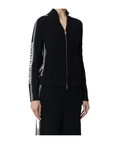 Elisabetta Franchi Zip-up High Neck Cardigan In Black