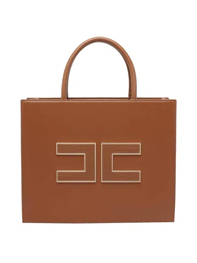 Elisabetta Franchi Logo Tote Bag In Brown