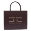 Elisabetta Franchi Structured Tote Bag With Dual Handles And Gold-tone Logo In Purple