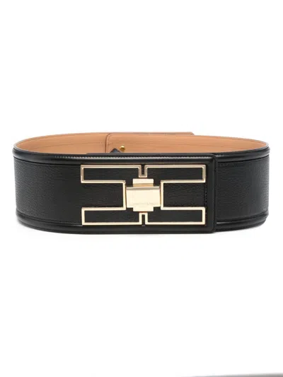 Elisabetta Franchi Logo Turn-lock Leather Belt In Black