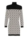 Elisabetta Franchi Jacquard-logo Turtleneck Mini Dress In White