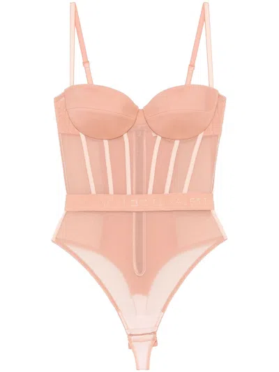 Elisabetta Franchi Logo-waistband Bodysuit In Neutrals