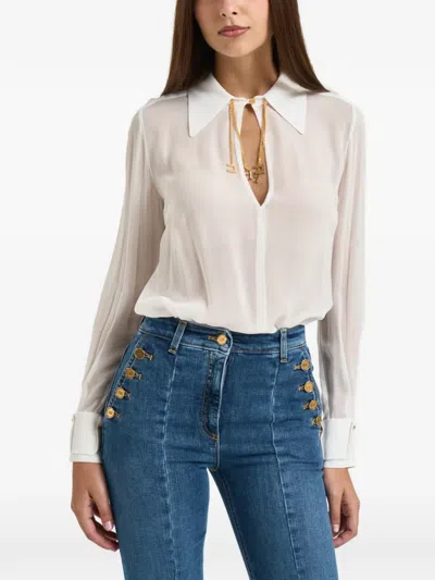Elisabetta Franchi Logo-charm Blouse In Neutrals