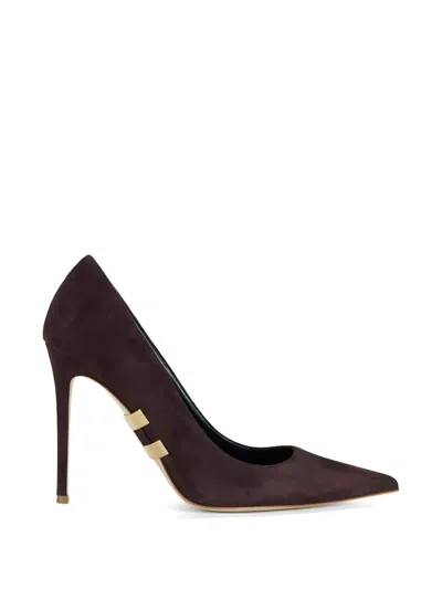 Elisabetta Franchi Logo-detail Suede Pumps In Brown