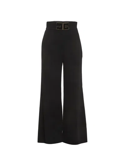 Pre-owned Elisabetta Franchi Logo-detail Wide-leg Trousers In Black