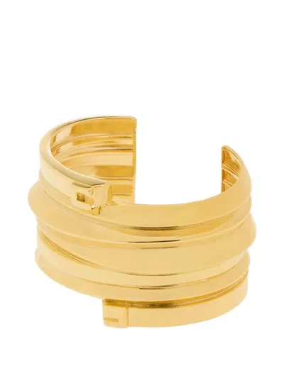 Elisabetta Franchi Logo-details Spiral-design Rigid Cuff Bracelet In Gold