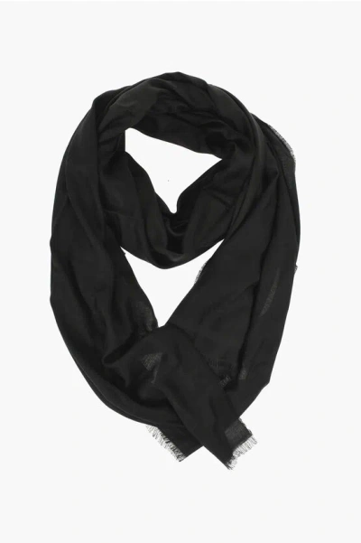 Elisabetta Franchi Logoed Fringed Scarf In Black