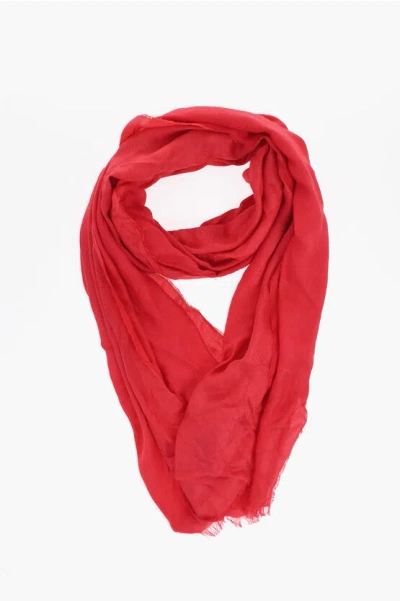 Elisabetta Franchi Logoed Fringed Scarf In Red