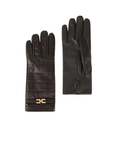 Elisabetta Franchi Logo-embellished Five-finger Gloves In Brown