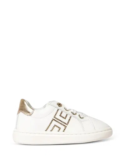 Elisabetta Franchi Kids' Logo-embellished Leather Sneakers In White