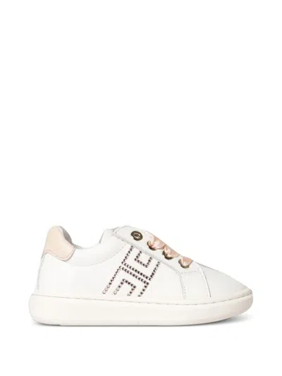 Elisabetta Franchi Kids' Logo-embellished Leather Sneakers In White