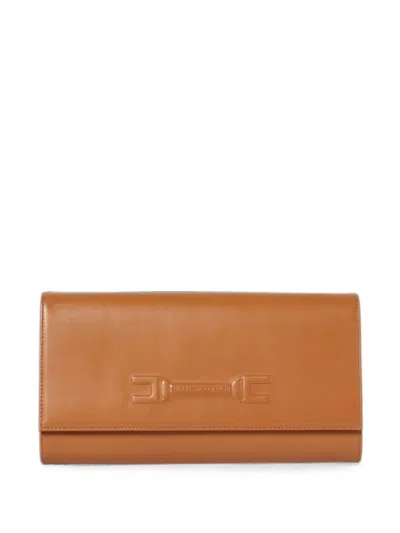 Elisabetta Franchi Logo-embossed Leather Clutch Bag In Brown