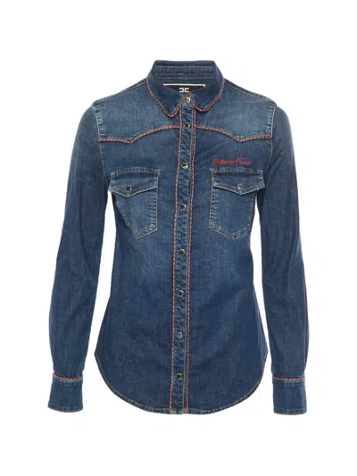 Pre-owned Elisabetta Franchi Logo-embroidered Piped Shirt In Blue