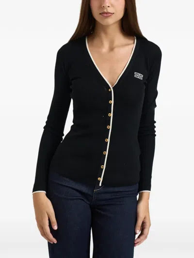 Elisabetta Franchi Logo-embroidered Ribbed-knit Cardigan In Black