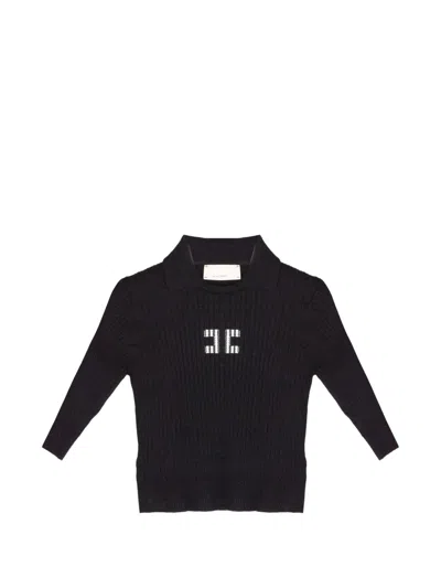 Elisabetta Franchi Kids' Logo-embroidered Ribbed-knit Sweater In Black