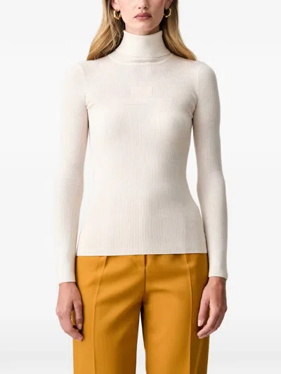 Elisabetta Franchi Logo-embroidered Ribbed-knit Sweater In Neutrals