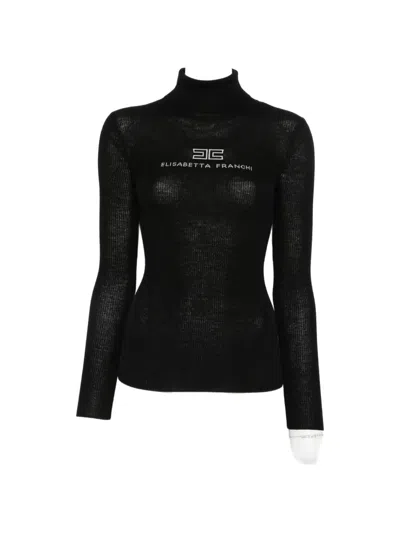 Elisabetta Franchi Logo-embroidered Roll-neck Sweater In Black
