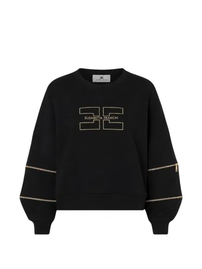 Elisabetta Franchi Logo-embroidered Zip-detail Sweatshirt In Black