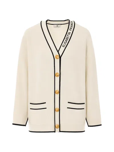 Elisabetta Franchi Logo-knit Button-up Cardigan In Neutrals