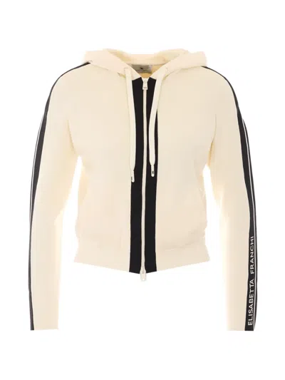 Elisabetta Franchi Logo-knit Zip-up Hoodie In Neutrals