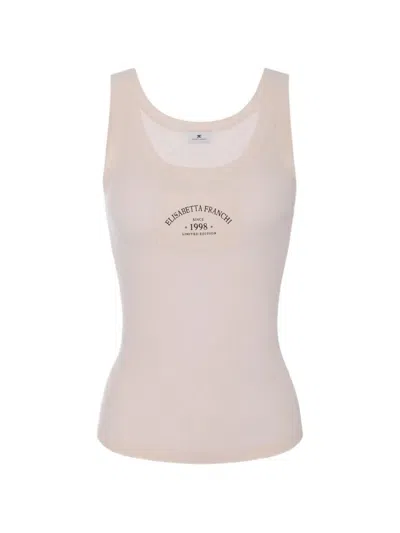 Elisabetta Franchi Logo-patch Ribbed-knit Top In Neutral