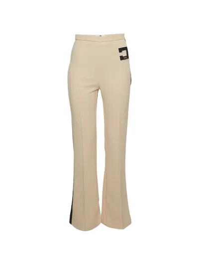 Pre-owned Elisabetta Franchi Logo-patch Side-stripe Trousers In Neutral