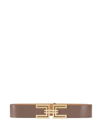 Elisabetta Franchi Logo-plaque Belt In Brown