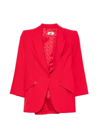 Elisabetta Franchi Logo-plaque Blazer And Straight-leg Trousers Suit In Red