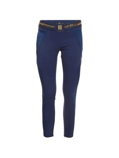 Pre-owned Elisabetta Franchi Logo-plaque Cropped Trousers In Blue