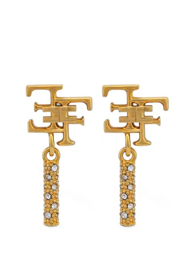 Elisabetta Franchi Logo-plaque Drop Earrings In Gold