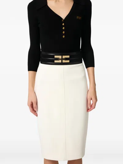 Elisabetta Franchi Logo-plaque Leather Belt In Black
