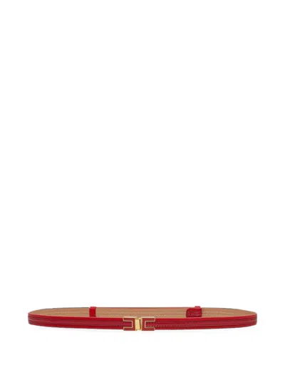 Elisabetta Franchi Logo-plaque Leather Belt In Red