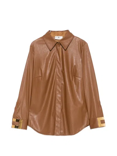 Elisabetta Franchi Logo-plaque Long-sleeve Shirt In Brown