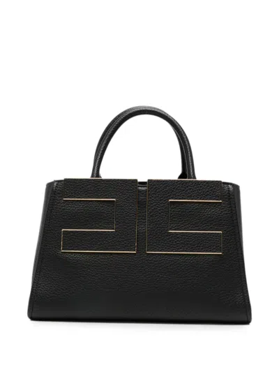 Elisabetta Franchi Logo-plaque Pebbled-effect Tote Bag In Black