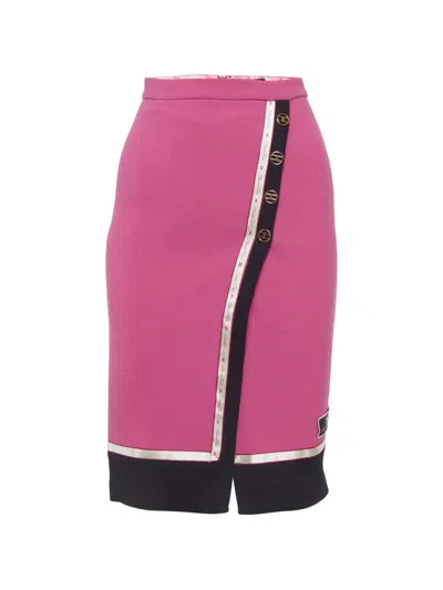 Pre-owned Elisabetta Franchi Logo-plaque Pencil Midi Skirt In Pink