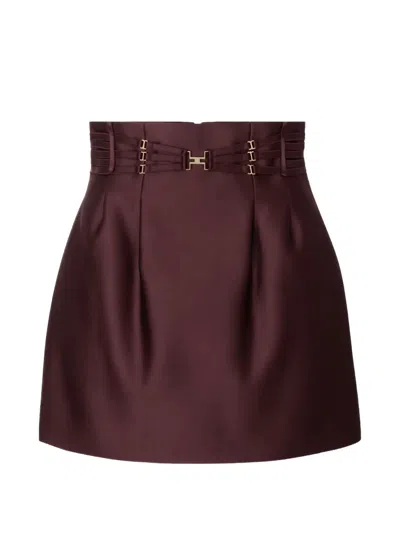 Elisabetta Franchi Logo-plaque Pleated-detail Mini Skirt In Burgundy