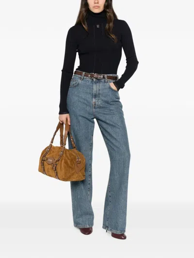 Elisabetta Franchi Logo-plaque Roll-neck Sweater In Blue