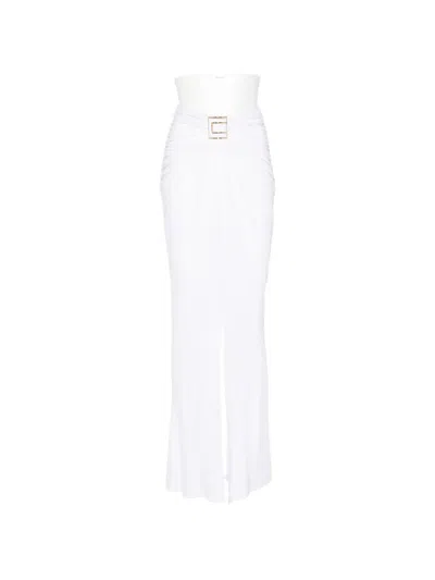 Elisabetta Franchi Logo-plaque Ruched Maxi Skirt In White